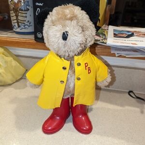 Vintage Plush Eden Toys 1981 Paddington Bear Doll red rain boots yellow jacket
